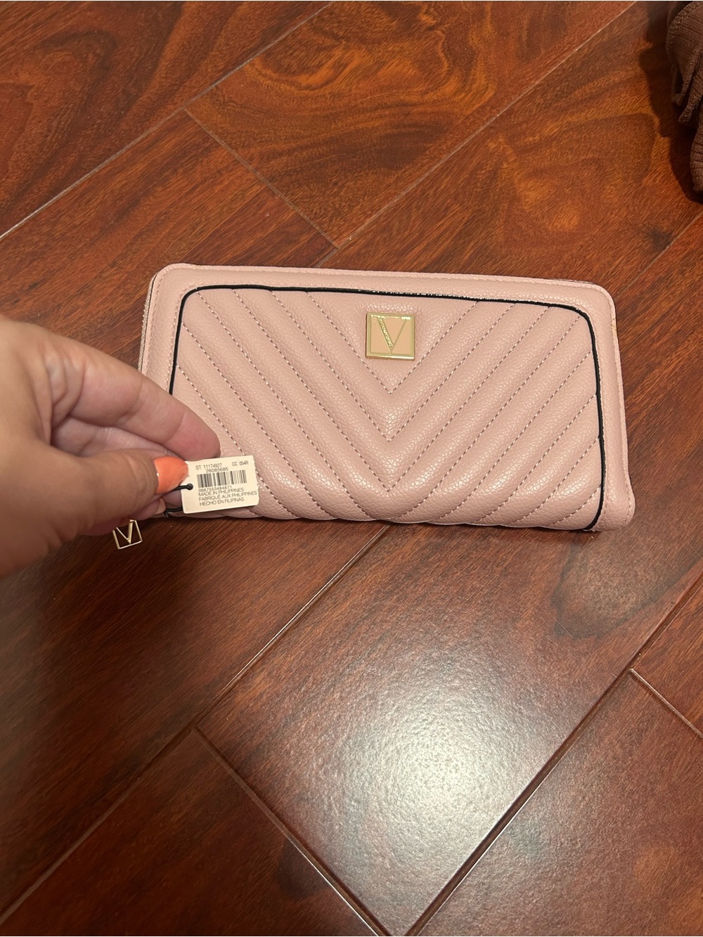 -Victoria’s secret Emblem Quilted Zip Wallet - Blush Pink
